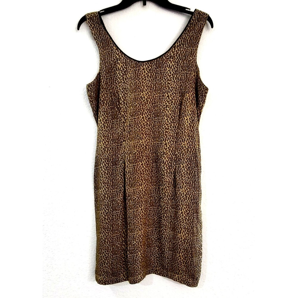 Animal Print Sleeveless Sheath Dress Scoop Neck 90s Cheetah Surya